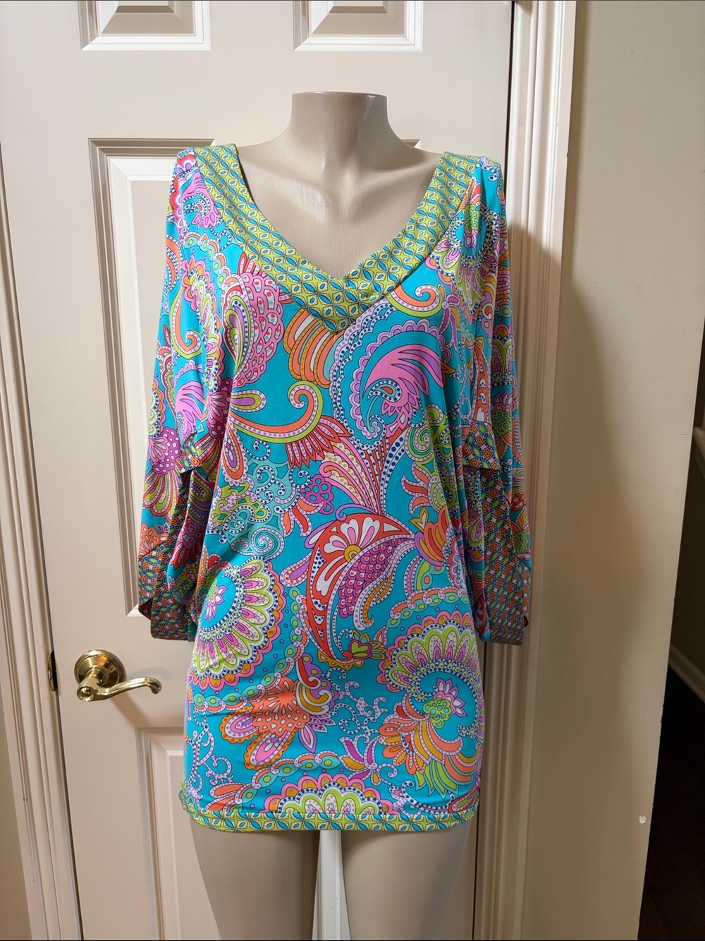 Trina Turk Turquoise Multicolor Paisley Swim Coverup